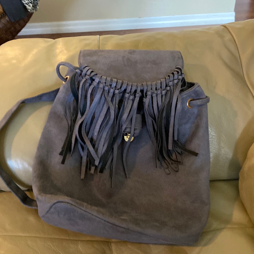 Grey Backpack, soft feel, fringed, adjustable